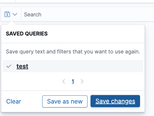 Screenshot of saving a query by selecting "See saved queries" then "Save as new" or "Save changes."